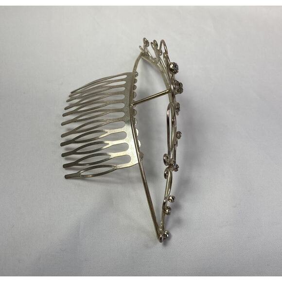 Vintage 90’s Y2K Rhinestone Tiara Silver Tone Comb Wedding Prom Bridal - Picture 4 of 11